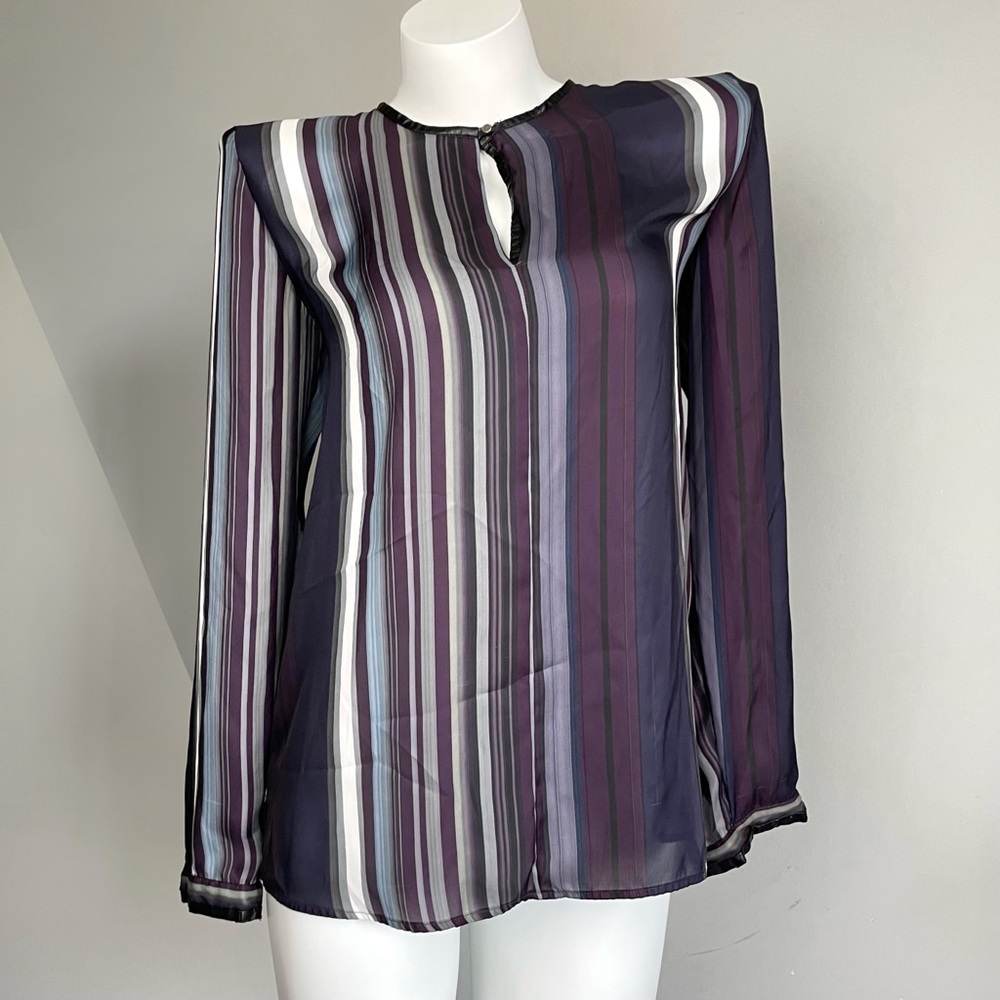 Purple Striped Sheer Long Sleeve Blouse